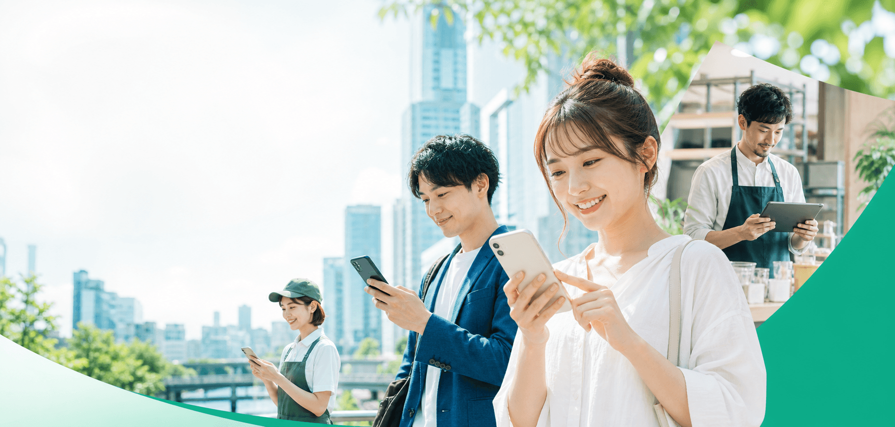 スマートフォンで仕事や進路の情報を確認する若者